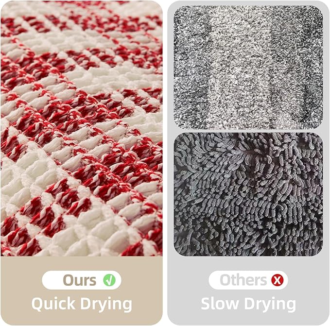 Waffle Runner Rug Bathroom, Long Boho Christmas Bathroom Rugs Non Slip Washable Absorbent Checkered Bathroom Mat Quick Dry Cute Bath Mat, 72"x24" Red and White