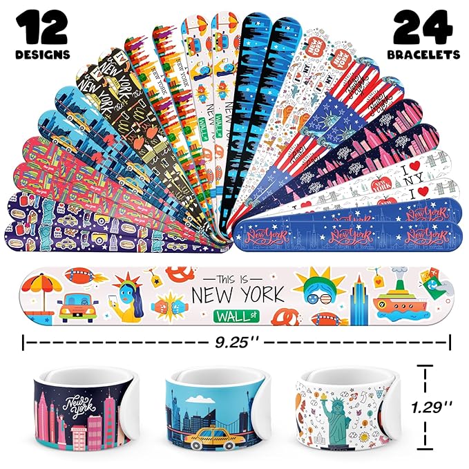 96 PCS New York Party Favors Set – 72 Pre-Cut Temporary Tattoos & 24 Slap Bracelets, Perfect for Travel Parties & City-Themed Celebrations