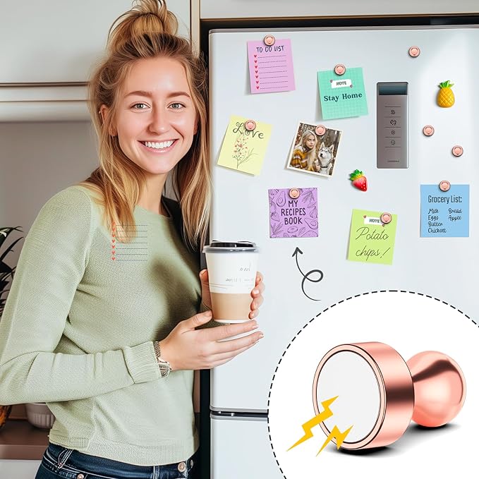 FINDMAG Fridge Magnets, Strong Neodymium White Board Magnets, Small Rose Gold Refrigerator Magnet Adults, Decorative Magnetic Push Pins for Classroom, Office, Kitchen Accessories, Home Decor, 14 Pack