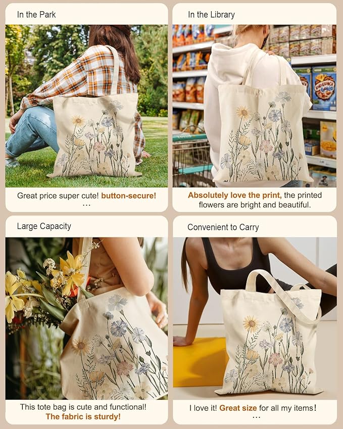 Miss Adola Aesthetic Tote Bag for Girls - with Magnetic Buckle and Zipper Inner Pocket for Women Lady Canvas Cotton Tote Bag