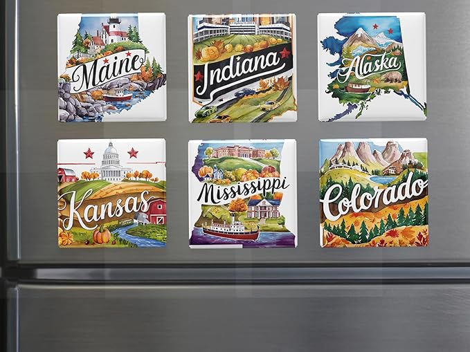 50 US States Magnet Set, Road Trip Travel Souvenir, Custom Fridge Magnets, Unique State Keepsake – Personalized Gift (50)