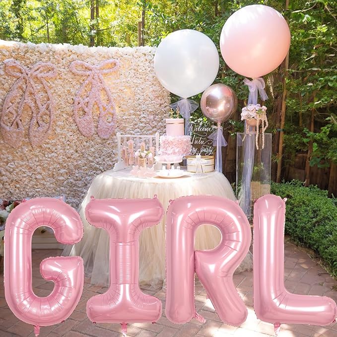 40 Inch Pastel Pink GIRL Balloons, Large Pearl Pink Girls Balloon Letters, Light Pink GIRL Mylar Banner Sign Alphabet Balloon for Girls Birthday Baby Shower Gender Reveal Party Decoration Supplies