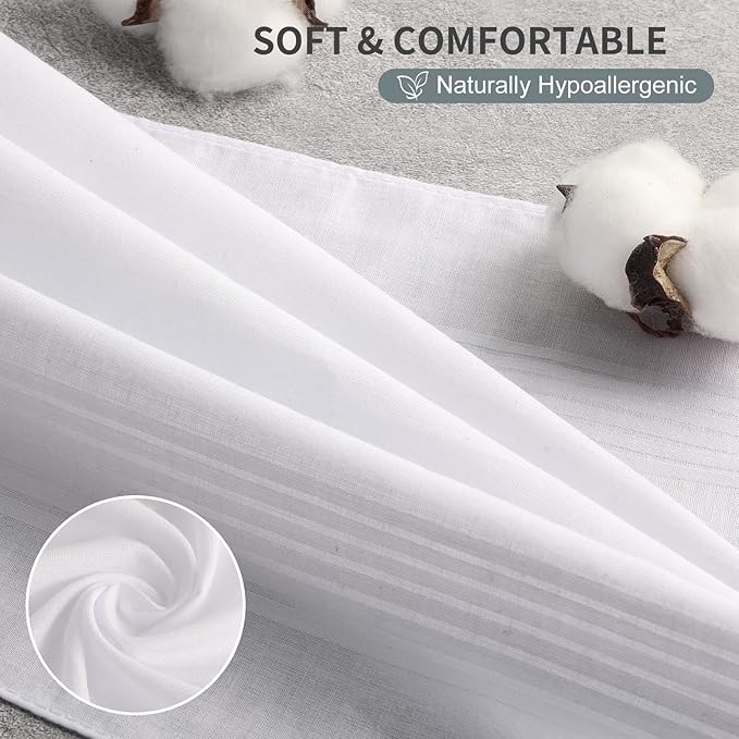 12 Pack Handkerchiefs for men, 100% Soft Cotton 16x16 Inch Men's Handkerchiefs, White Classic Pocket Hankies