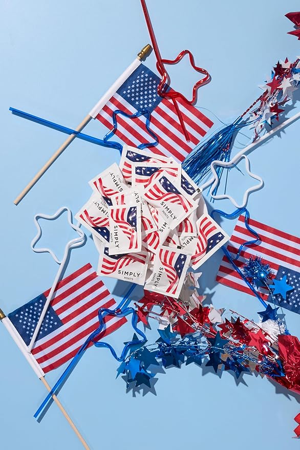 SIMPLY Peppermint "US FLAG" Individually Wrapped Breath Mints in Bulk, 50 Packets (2 per Packet) | Perfect for Office, School, Travel, Party Favors, Restaurants & Hospitality, Fourth of July