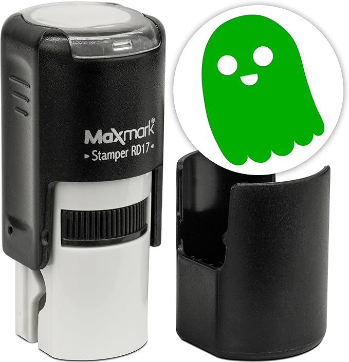 MaxMark Round Self Inking Halloween Stamp - Ghost - Green Ink
