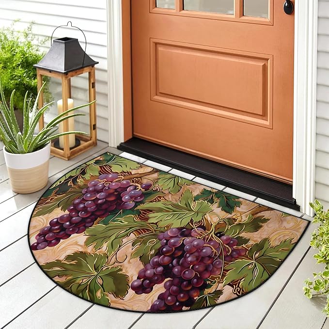 Vintage Grape Half Round Door Mat Non Slip Bath Mats Absorbent Front Porch Rugs Shower Mat for Living Room Bedroom Kitchen Bathroom Floor Home Decor