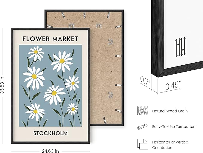 HAUS AND HUES Flower Market Wall Art – Danish Pastel Print, Floral Poster, Aesthetic Flower Decor, Pastel Wall Art (Black Frame, 24x36)