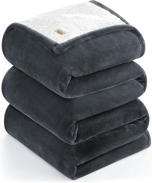 UGG Nita King/California King Blanket Fleece Fluffy Reversible Soft Fuzzy Bedding Cozy Plush Oversized Blanket Machine Washable Bedroom Decor for Big Couch or Bed, 110-inch x 90-inch, Charcoal Grey