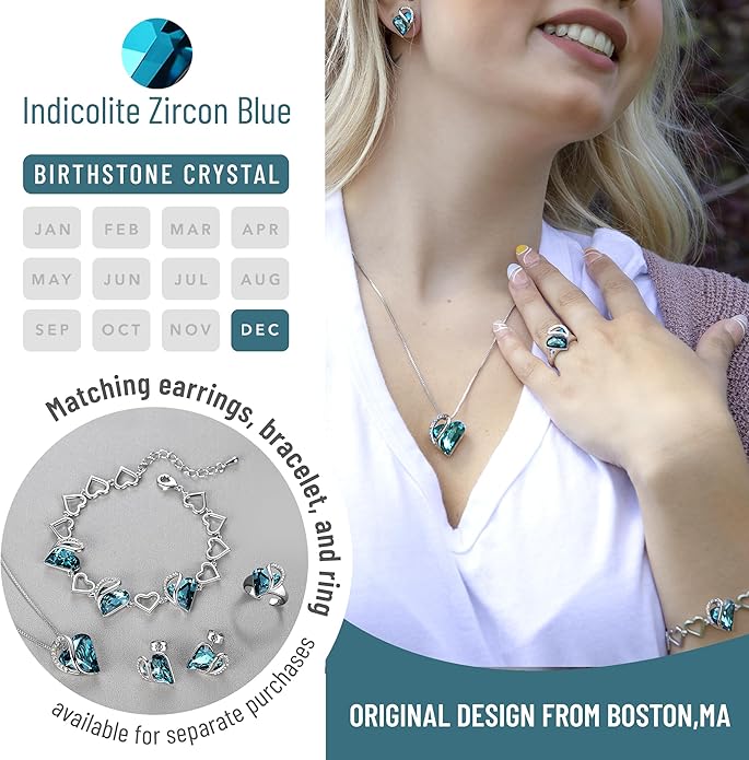 Leafael Valentine's Day Gift Necklaces for Women, Infinity Love Birthstone Heart Crystal Pendant, Birthday Anniversary Jewelry for Wife, Mom, and Her, Silver Plated, 18" + 2" Adjustable Chain