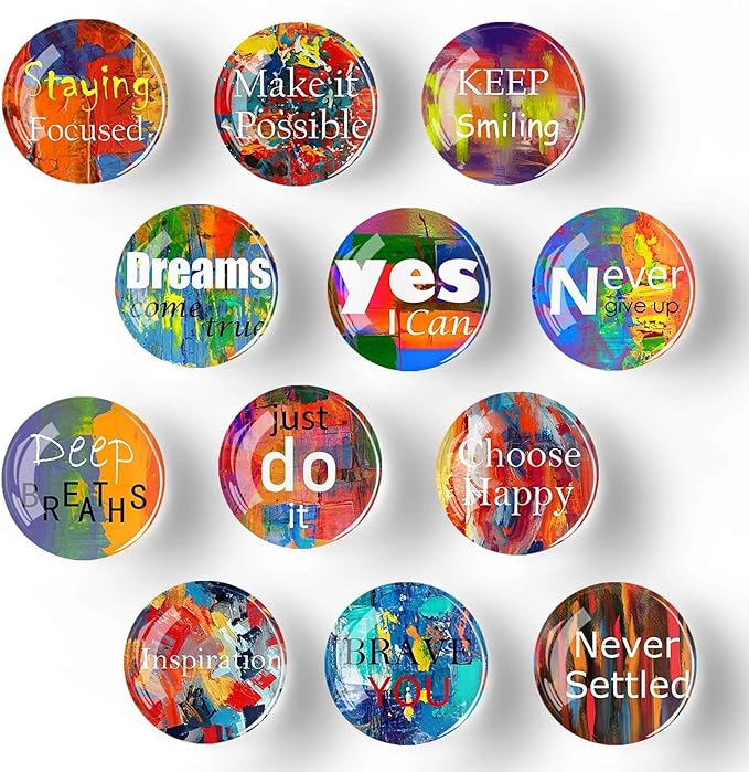 12Pcs Glass Refrigerator Magnets - Fridge Magnets Decoration for Classroom, Locker, Office Whiteboards, Cabinet, Dishwasher and Magnetic Surfaces (Inspirational Quote Sunny)