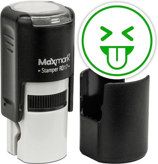 MaxMark Round Self Inking Emoji Stamp - Tongue - Green Ink
