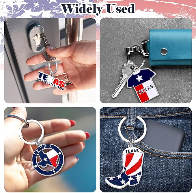 Tondiamo 48 Pcs Texas Metal Keychain Gifts Bulk with Black Velet Storage Bag Texas Souvenirs Lone Star State Map Shaped Keychain God Bless Boot Keyring Gifts