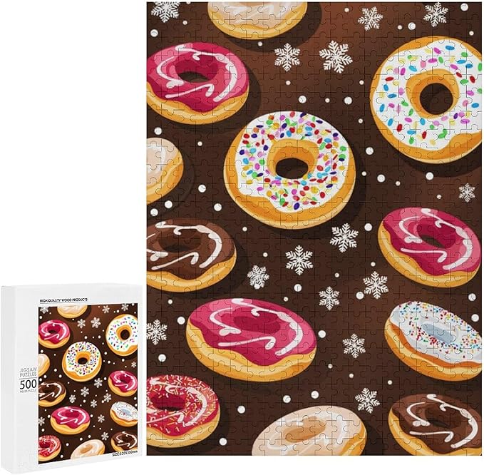 Puzzles for Adults 500 Pieces Wooden Jigsaw Puzzle - Christmas Donuts Theme Puzzle，Party Games，Family Toys，Educational Puzzles，Stress Relief Wooden Puzzle，Gifts for Family and Friends