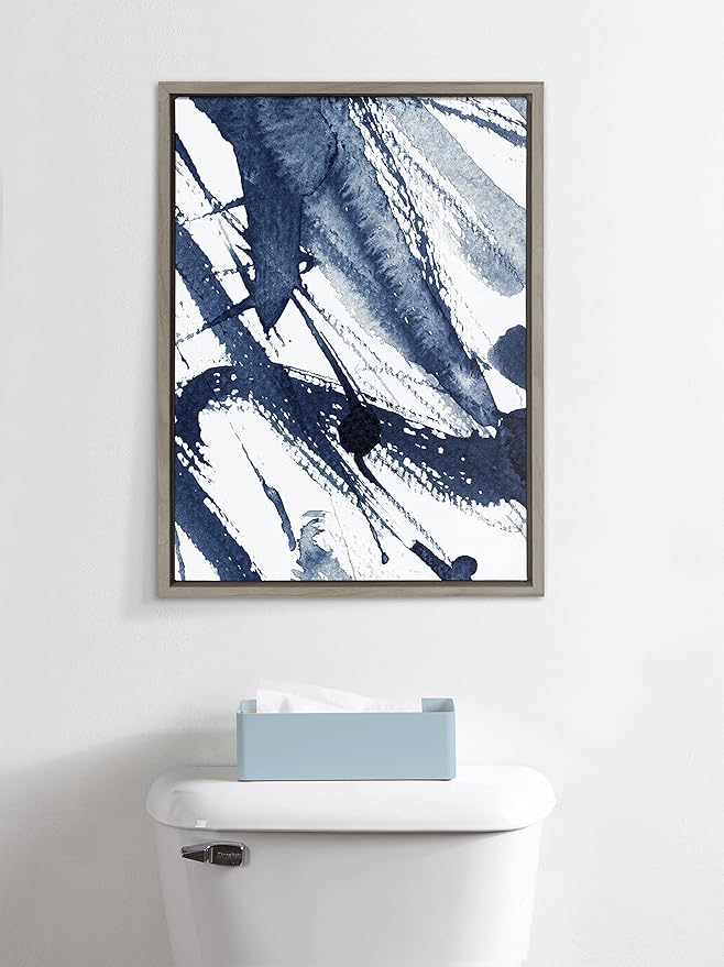 Kate and Laurel Sylvie Indigo Watercolor Framed Canvas Wall Art by Amy Peterson Art Studio; 18x24 Gray; Decorative Abstract Art for Wall