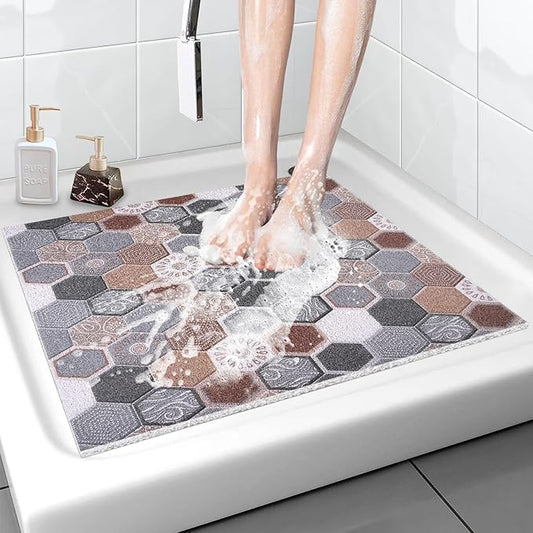 Shower Mat Bathtub Mat Non-Slip, 32x32 Inch, Soft Comfort Bath Mat with Drainage Holes, PVC Loofah Massage Bathmat for Shower, Tub, Bathroom, Wet Areas, Quick Drying