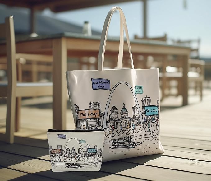 Cities Around the World Artwork Cosmetic Bag Series – Designed in USA, Travel Makeup Bag with Zipper, Souvenir Gift for Women, Artwork Organizer for Purse or Toiletry (St Louis)