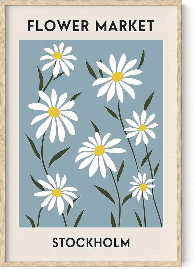 HAUS AND HUES Flower Market Poster, Danish Pastel Flower Poster and Print, Floral Wall Print, Aesthetic Pastel Room Decor (24" x 36" Framed Beige)