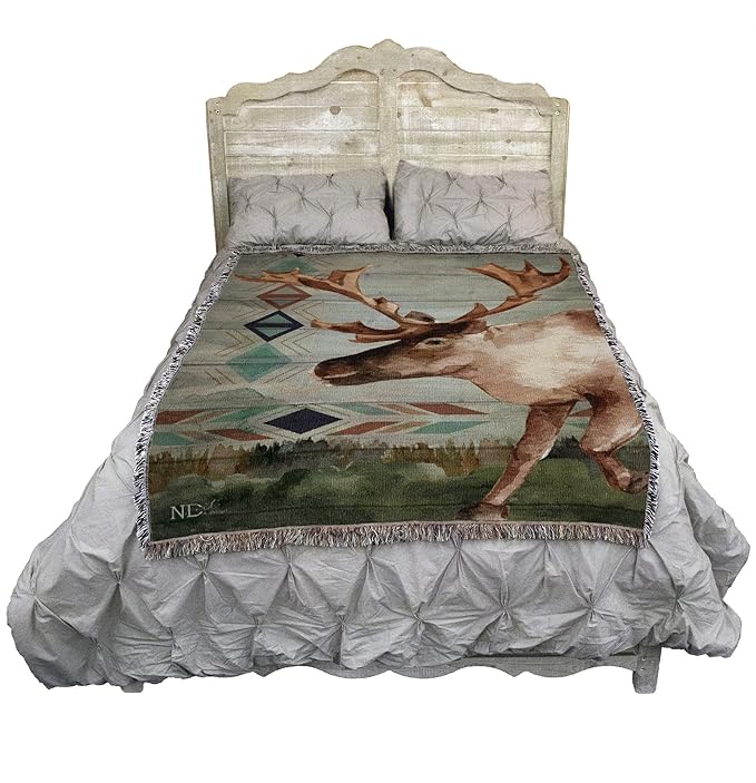 Pure Country Weavers Animals Lodge Deer Elk 1 Blanket by Nicole DeCamp- Wildlife Lodge Cabin Gift Tapestry Throw Woven from Cotton - Made in The USA (72x54)