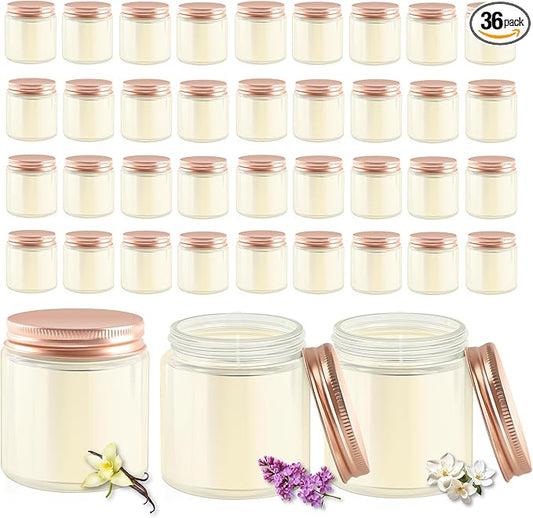 ACITHGL 36 Pcs 4oz Mini Mason Jar Candles Small Scented Candles Bulk Aromatherapy Ideal Souvenir Favors for Wedding Birthday Party (Vanilla, Lilac, Gardenia, Pink)