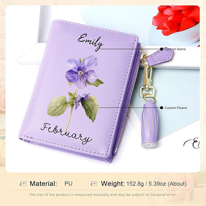 GEEAD Custom Design Small Wallets for Women Bifold Slim Coin Purse Zipper ID Card Holder PU Leather