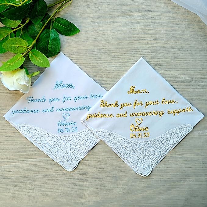 Father of the Bride Gift from Daughter Custom Handkerchief - Personalized Embroidered Hanky For the Wedding Day, Something Blue For Brides, Bridesmaids, Dads and Moms & Wedding Keepsake