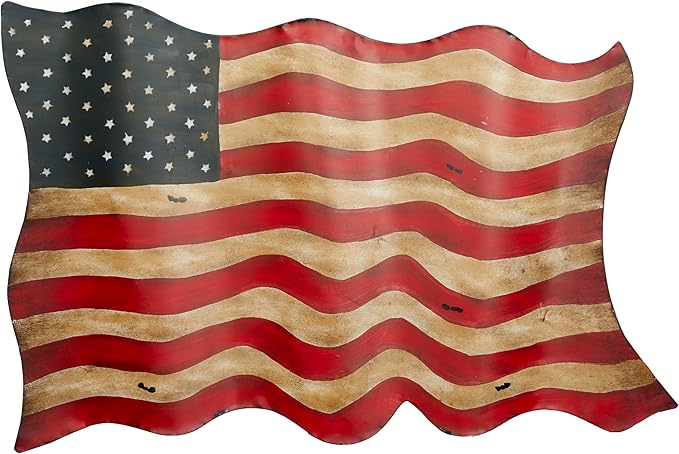 Deco 79 Metal American Flag Home Wall Decor Indoor Outdoor Wall Sculpture, Wall Art 41" x 2" x 27", Red