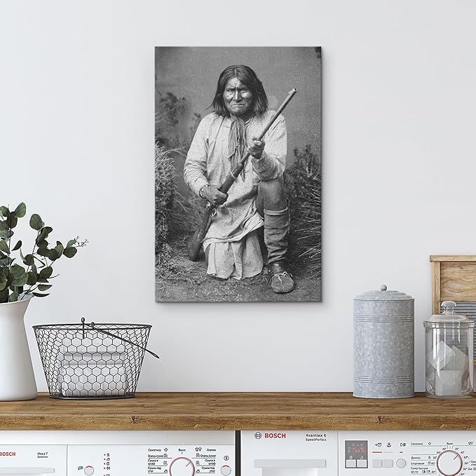 wall26 Canvas Print Wall Art Portrait of Goyaale Geronimo People Pop Culture Historical Realism Famous Closeup Colorful Multicolor Classical for Living Room, Bedroom, Office - 16"x24"
