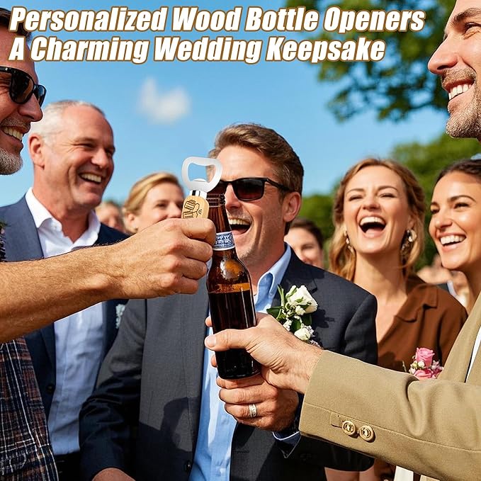 15-100 Custom Wood Bottle Opener, Personalized Wood Beer Bottle Opener with Handle Laser Engraved with Text Logo Photo for Wedding, Bar, Brewery, Anniversaries, Party, Events & Promotional Gift