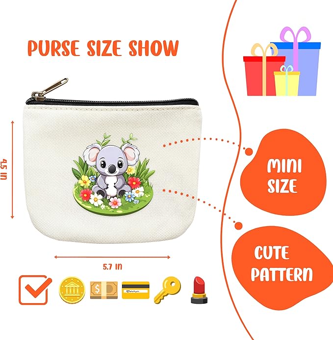 Koala Coin Purse Pouch Bag Holder for Teens Girls Women Kids, Koala Lovers Gifts Stuff Decor, Small Mini Purse Coin Card Key Headset Lipstick!