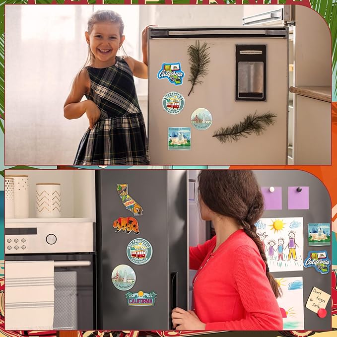 18 Pcs California Fridge Magnet Magnetic Refrigerator Stickers Metal California Souvenirs Gifts Refrigerator Magnets Home Decoration Accessories