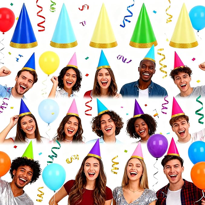24-Pack Pre-Assembled Party Hats for Stuffed Animals, Birthday Hats for Adults, Happy Birthday Headwear Party Decorations