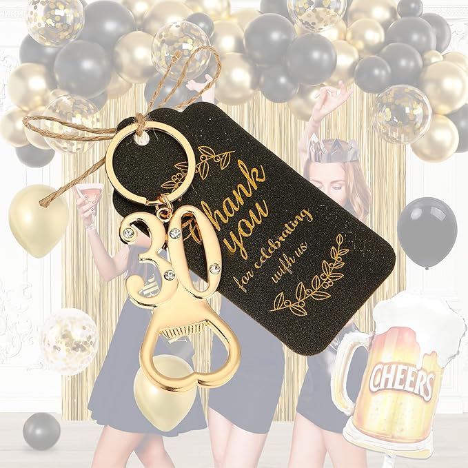 24 pcs 30th Gold Keychain Bottle Opener 30 Birthday Party Favors for Guests,30th Beer Bottle Opener Favors Bulk for Birthday Anniversary Souvenirs Party Decor Supplies (Gold 30th)