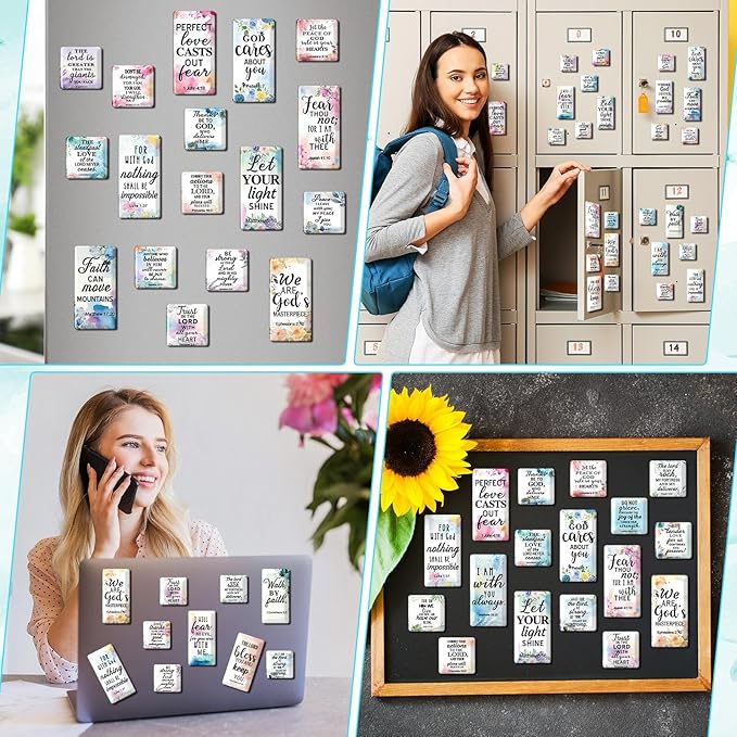 Blosssound 36 Pcs Inspirational Christian Magnets with Floral Bible Verses Thick Religious Refrigerator Magnet Motivational Quotes Fridge Scripture Positive Gifts for Home Office School Locker Decor