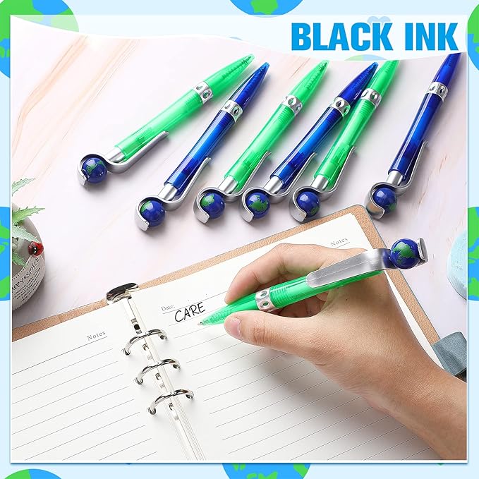 Teling 20 Pcs Earth Retractable Cute Globe Pens Bulk 1.0 mm Tellurion Shape Earth Day Black Ink World Ballpoint Pens for Adults Accessories Office Decoration Supplies