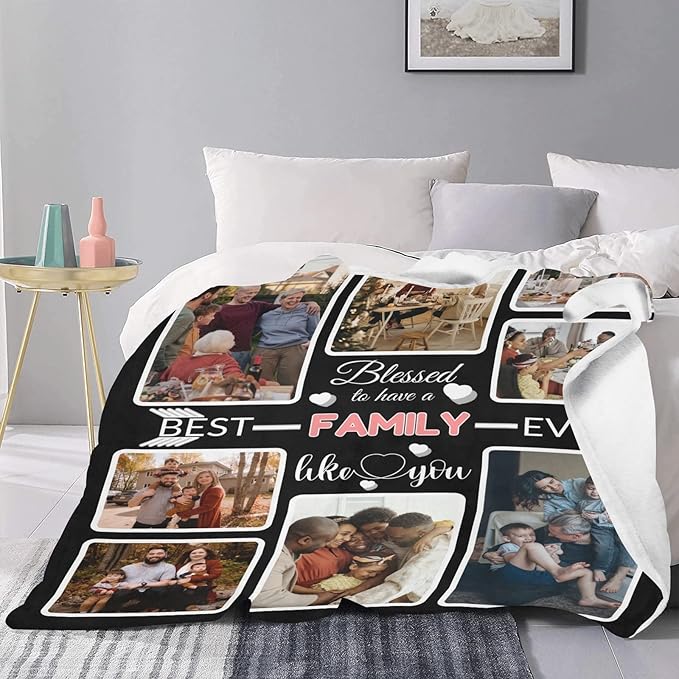 Custom Blanket Gifts for Family, Customized Blankets with Photos, Make a Personalized Bed Throws to My Family, Custom Souvenir Throw Blanket for Best Family Ever, 8 Collages Made in USA
