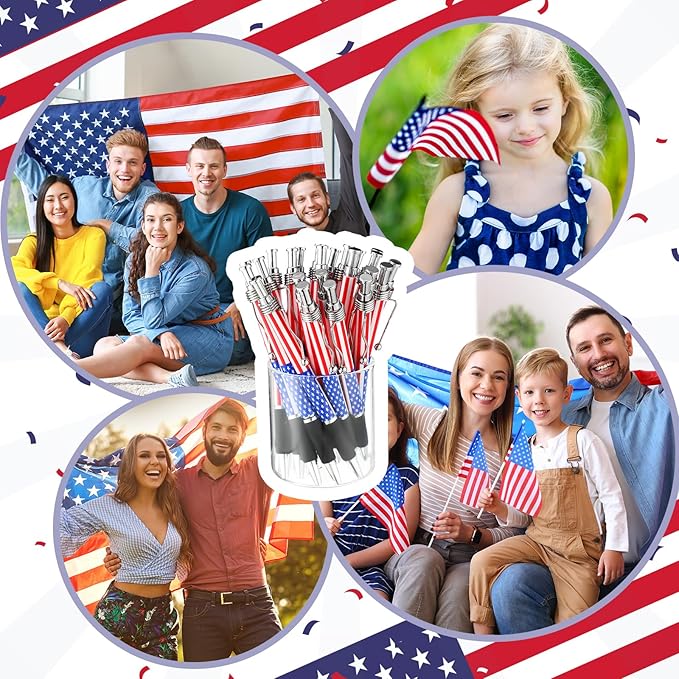 200 Sets American Flag Ballpoint Pens Bulk USA Patriotic Themed Black Ink Retractable Pen Stars Stripes Bookmarks Stationery Easter Party Gifts for Home Office Army Veterans Souvenirs