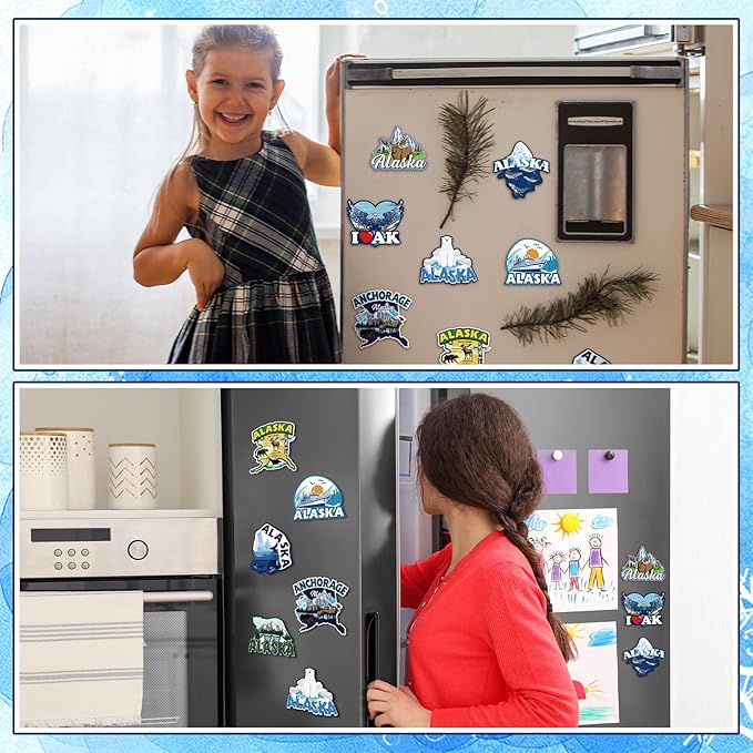 18 Pcs Alaska Cruise Fridge Magnetic Stainless Steel Alaska Cruise Refrigerator Magnetic Stickers Include Polar Bears, Whales, Moose, Glacier Signs Magnet for Carnival Stateroom Cabin Party Decor