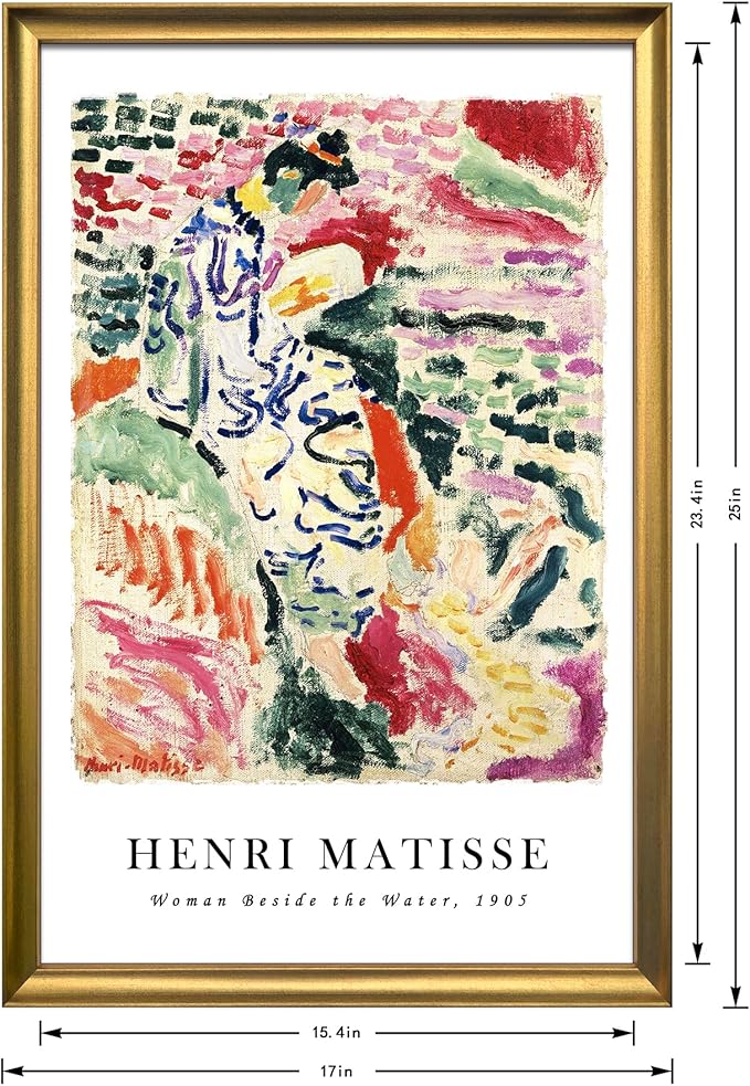 Wieco Art Framed Wall Art Woman Beside the Water 1905 by Henri Mattise Abstract Colorful Art Matisse Posters Canvas Prints for Wall and Home Office Decorations Bronze Gold Frame