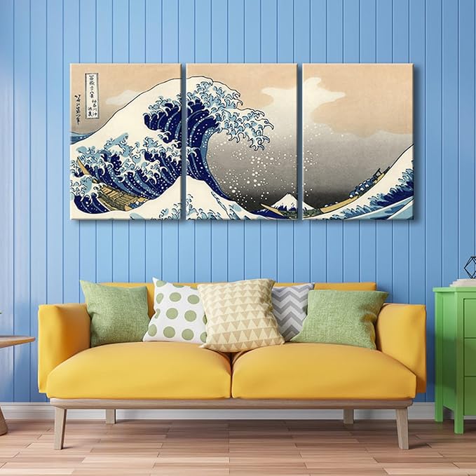 Wieco Art Great Wave of Kanagawa Katsushika Hokusai 3 Piece Modern Canvas Prints Artwork Abstract Pictures Paintings on Canvas Wall Art for Home Office Decorations Wall Decor