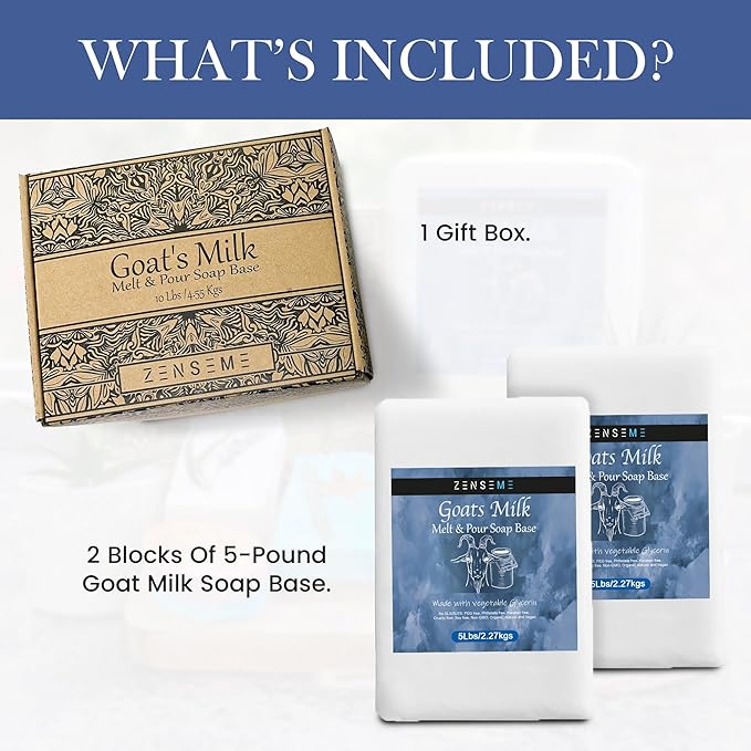 10 LBS Goats Milk Soap Base | Melt and Pour Supplies Kit for Soap Making - SLS/SLES & PEG free | Gentle & Natural Organic Vegetable Ingredients | Make Your Own Bulk For Adult Soapmaker - Easy to Cut