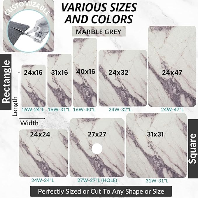 Non Slip Bathtub Mat Shower Mat for Tub - Loofah Bath Mats for Bathroom - 31x16 Bathtub Floor Mat - Textured Anti Slip Bath Mat Without Suction Cups - Secure Mat for Wet Areas (31x16 Marble Gray)
