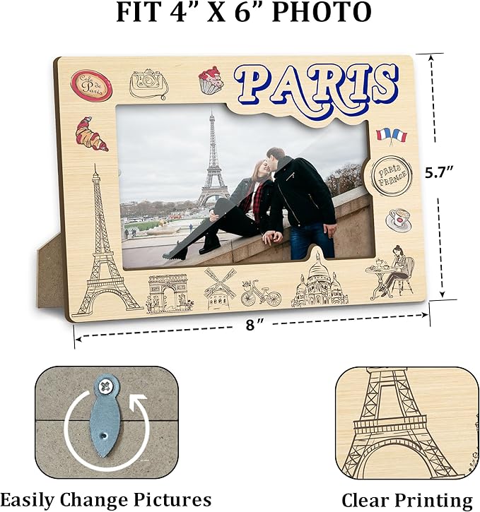 Paris Picture Frame, Engagement Wedding Picture Frames, Vacation Table Frame for Family, Paris Souvenir Birthday Gift for Friends Couples Honeymoon Gifts, Home Office Desktop Decoration -XK001