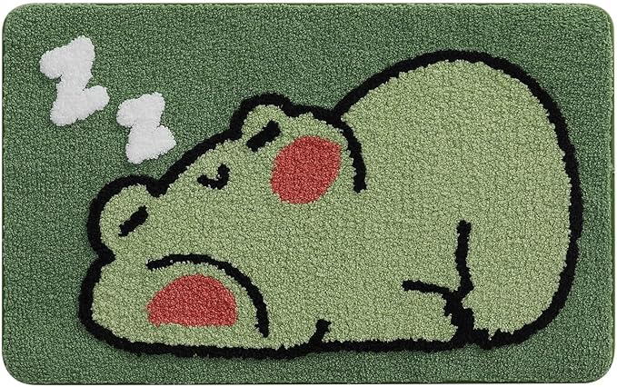 Ankah Bath Mat Cute Shower Rug, Luxury Shaggy High Absorbent and Anti Slip, Machine Washable Fit for Bathtub, Shower and Bath Room, (19.68"x 31.49", Sleep Frog)