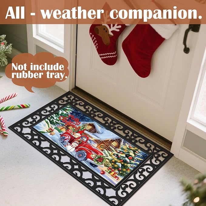 Nuanchu 12 Pcs Seasonal Door Mat Interchangeable Doormat Inserts Entrance Welcome Mats 22 x 10 Inches Non Slip Mats Gifts for Front Door Christmas Thanksgiving Decoration (No Frame)(Truck)