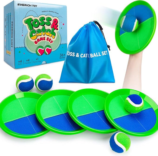EVERICH TOY Upgraded Toss and Catch Ball Game Set, Kids Toy Stocking Stuffers for Boys Girls Ages 3-12, Includes 4 Paddles 4 Sticky Balls, Water-Resistant Indoor Outdoor Toy for Beach Pool Yard