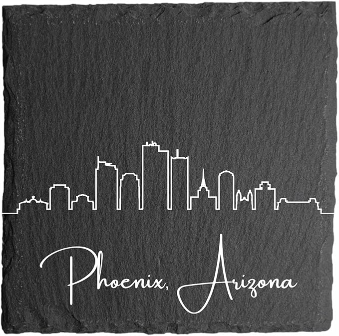 Blue Ridge Mountain Gifts - Phoenix AZ Skyline Coasters, Set of 4 - Phoenix Arizona Souvenir, Slate Coasters with Minimalist Skyline, Housewarming Gift for Friends, Family, & Neighbors