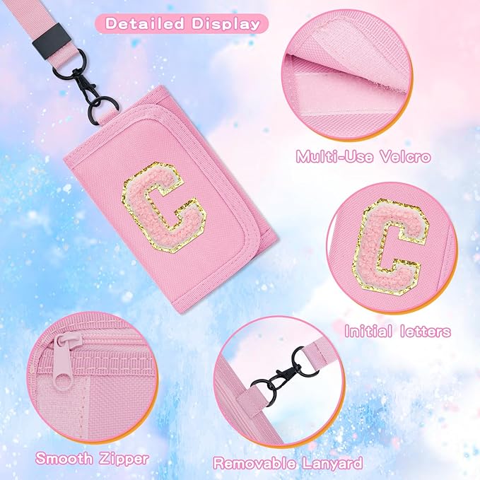 Gifts for Girls 3 4 5 6 7 8 9 10 11 12 Years Old Kids Wallet Cute Initial Coin Purse Toddler Wallet with Magic Sticker (Pink, C)