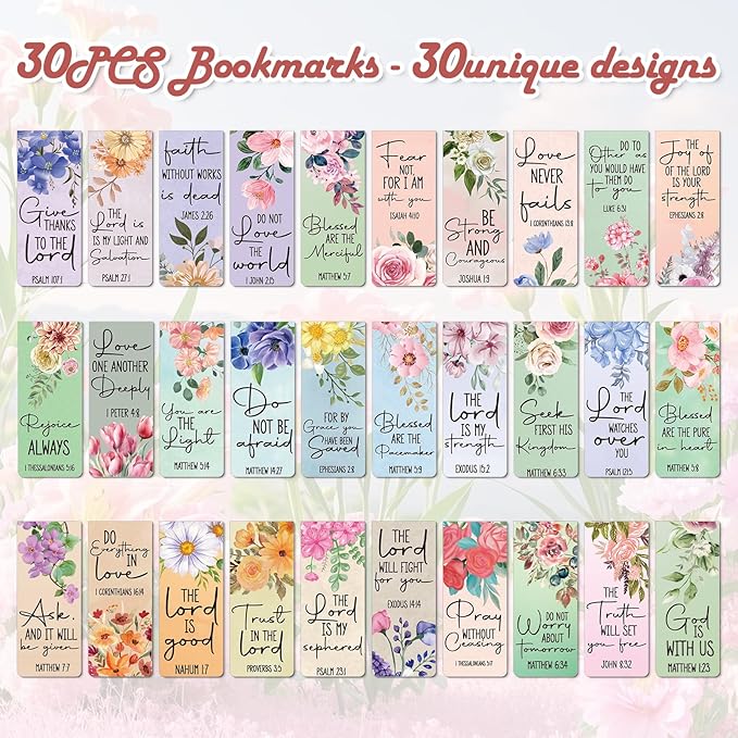 Bible Verses Magnetic Bookmark - 30Pcs Inspirational Floral Book Mark Magnets Christian Flower Bookmarks Magnetic Religious Faith Book Markers Page Clip for Women Students Teachers Reading Gift