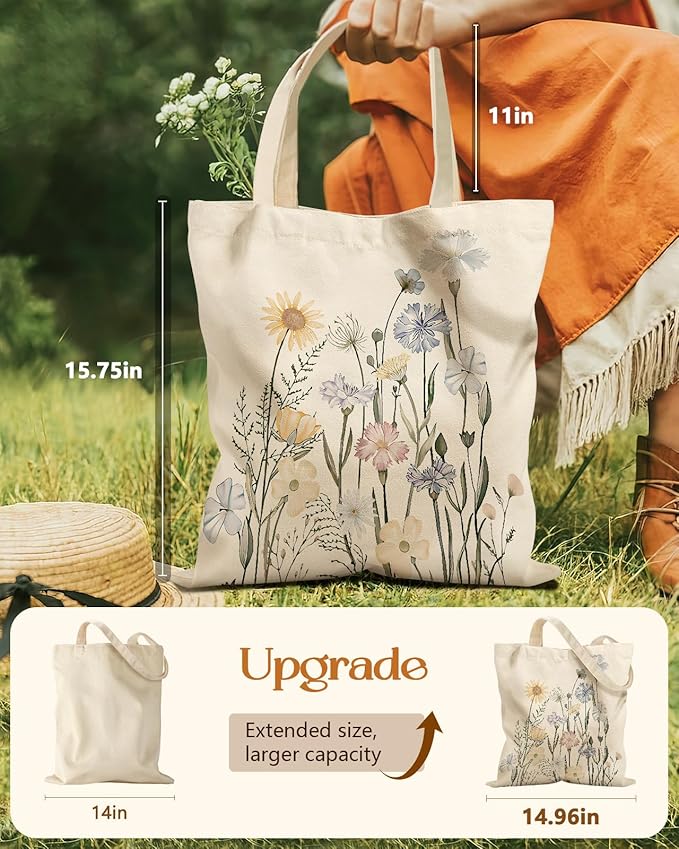 Miss Adola Aesthetic Tote Bag for Girls - with Magnetic Buckle and Zipper Inner Pocket for Women Lady Canvas Cotton Tote Bag