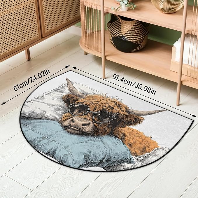 Half Round Door Mat Cool Cow Non Slip Bath Mats Absorbent Front Porch Rugs Shower Mat for Living Room Bedroom Kitchen Bathroom Floor Home Decor